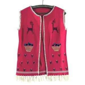 Vintage Felt Embroidered Fringe Folk Vest
